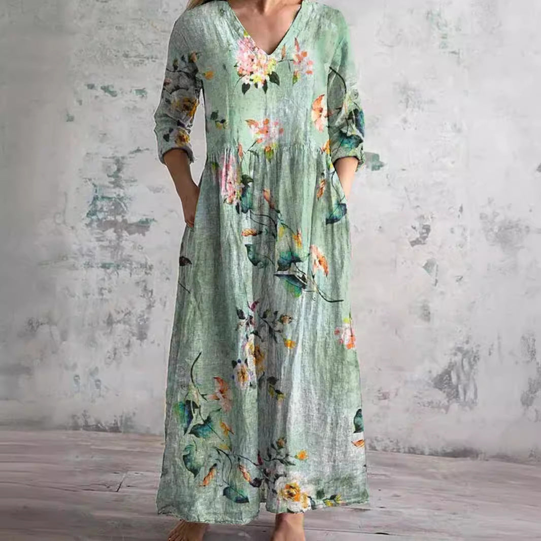 Rosemary™ - Summer Dress with V-Neck and Floral Pattern