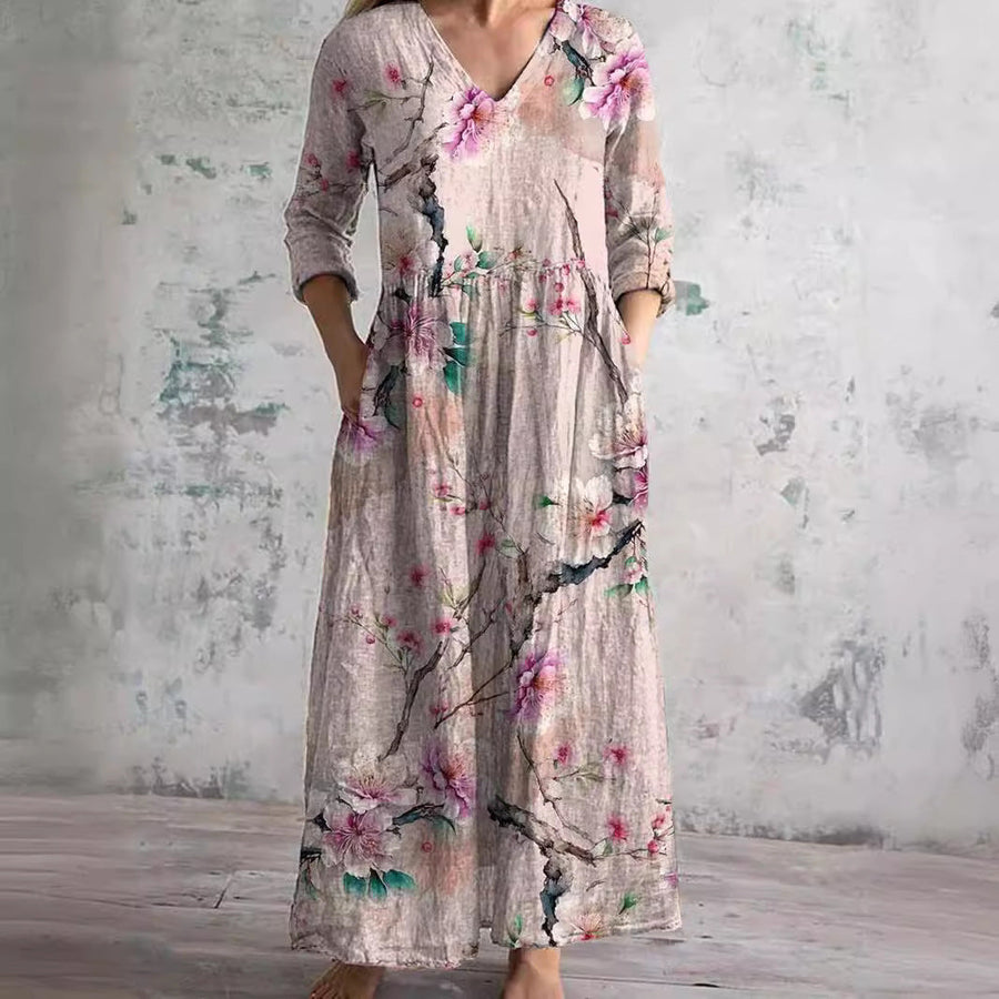 Rosemary™ - Summer Dress with V-Neck and Floral Pattern