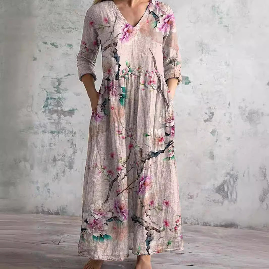 Jacinta™ - V-Neck and Floral Pattern Summer Dress