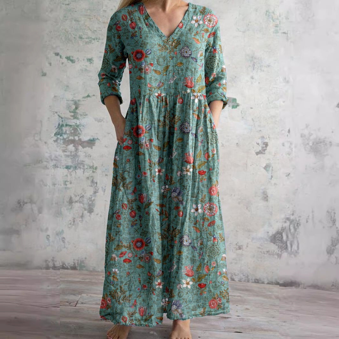 Rosemary™ - Summer Dress with V-Neck and Floral Pattern