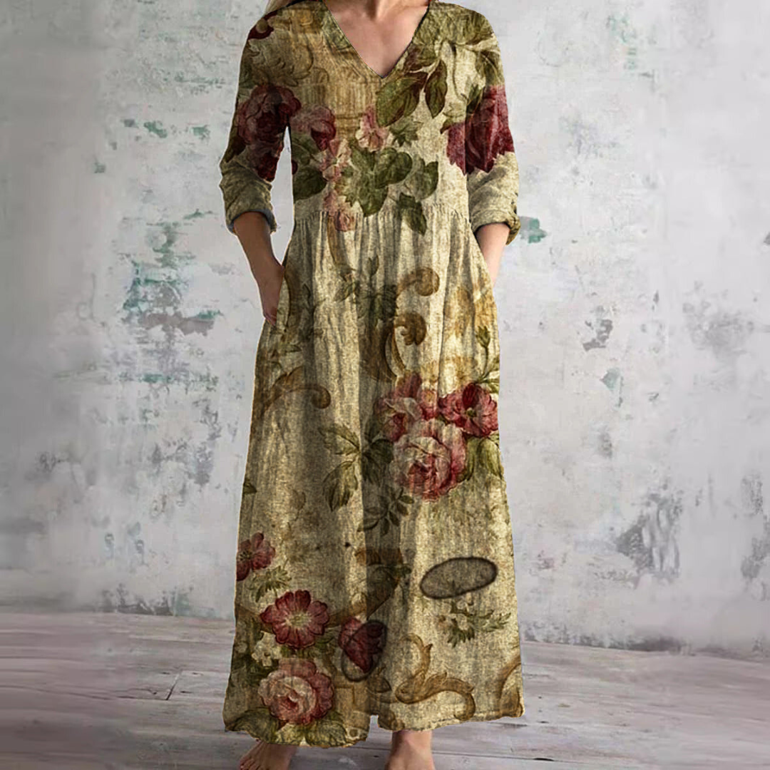 Rosemary™ - Summer Dress with V-Neck and Floral Pattern