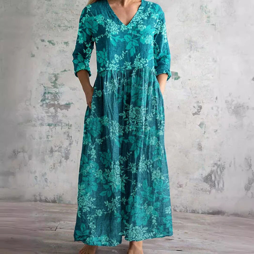 Jacinta™ - V-Neck and Floral Pattern Summer Dress