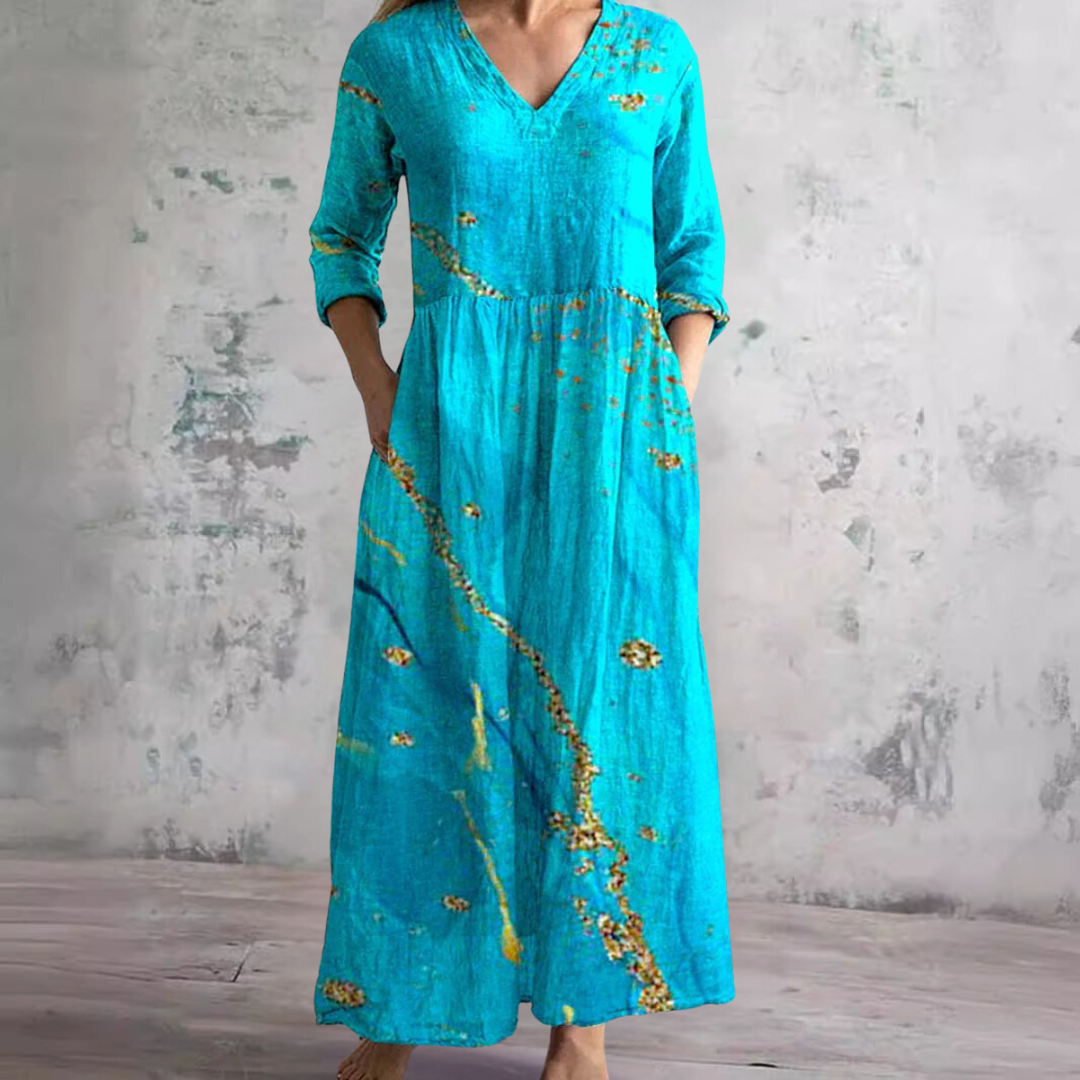 Rosemary™ - Summer Dress with V-Neck and Floral Pattern