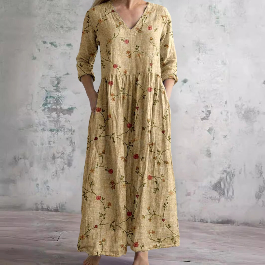 Jacinta™ - V-Neck and Floral Pattern Summer Dress