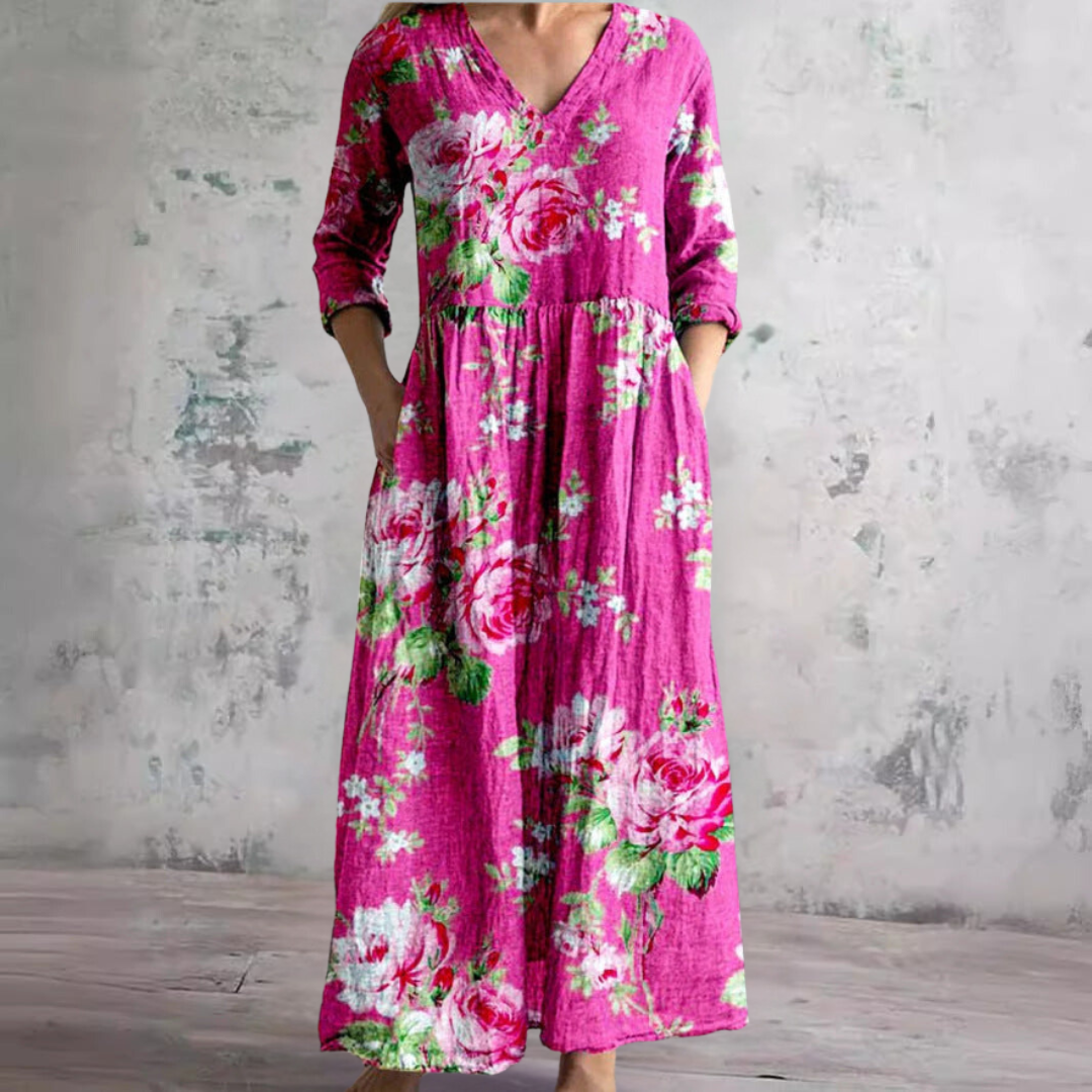 Rosemary™ - Summer Dress with V-Neck and Floral Pattern