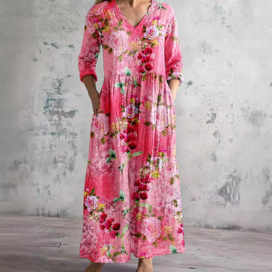 Jacinta™ - V-Neck and Floral Pattern Summer Dress