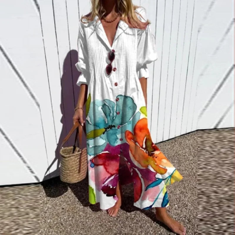 Iris™ - Boho Puff Sleeve Maxi Dress