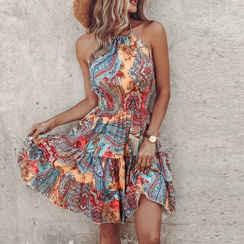 Skye™ - Colorful Bohemian V-Neck Midi Dress