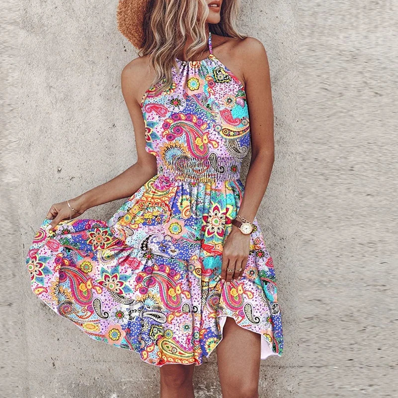 Skye™ - Colorful Bohemian V-Neck Midi Dress