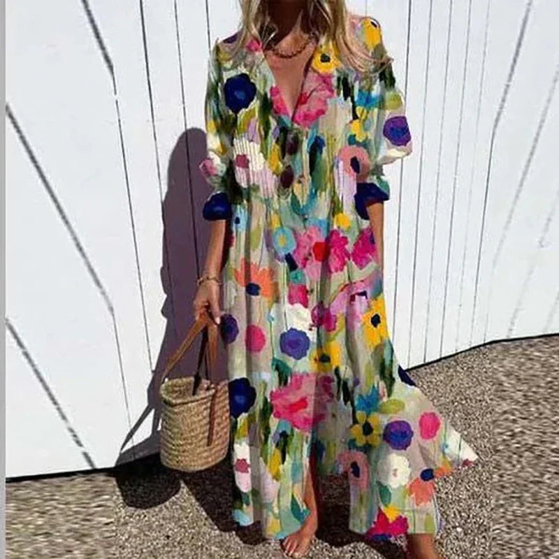 Iris™ - Boho Puff Sleeve Maxi Dress