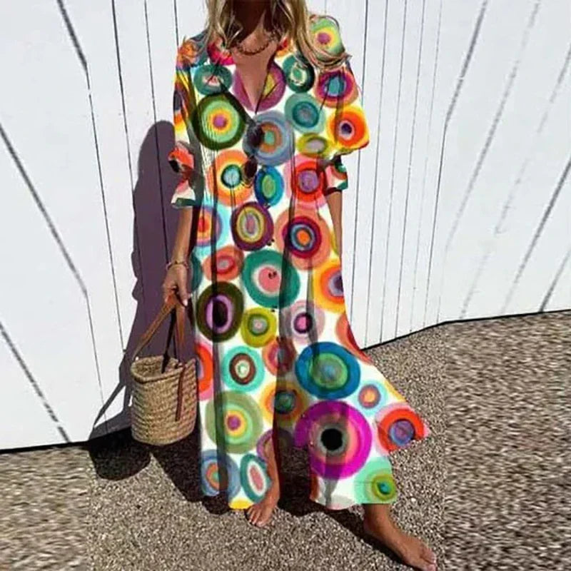 Iris™ - Boho Puff Sleeve Maxi Dress
