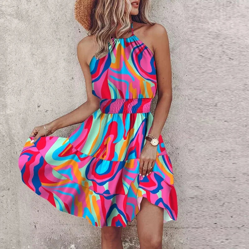 Skye™ - Colorful Bohemian V-Neck Midi Dress