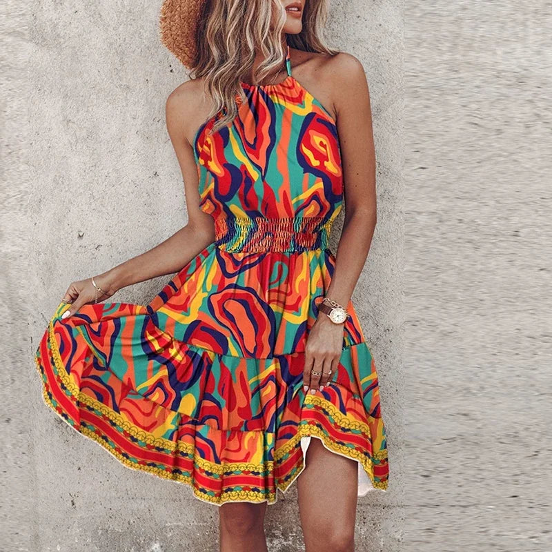 Skye™ - Colorful Bohemian V-Neck Midi Dress