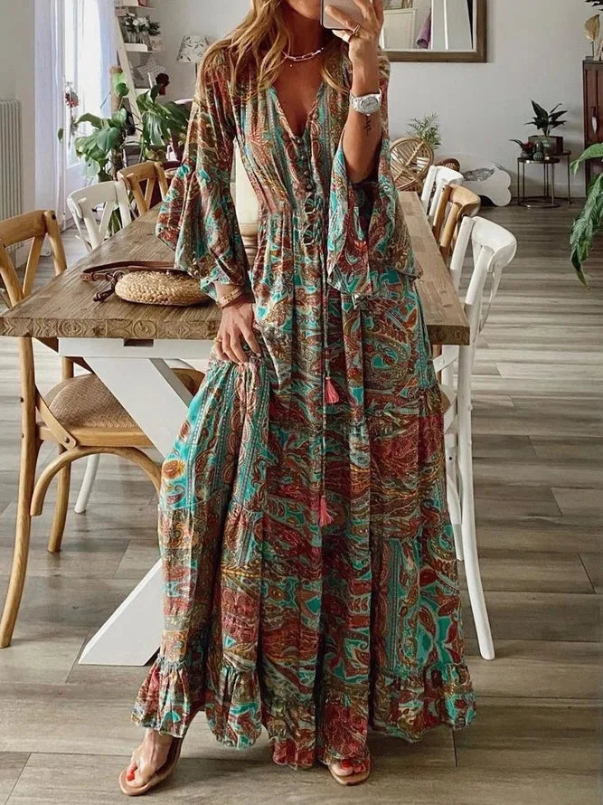 Faith™ - Bohemian V-Neck Maxi Dress