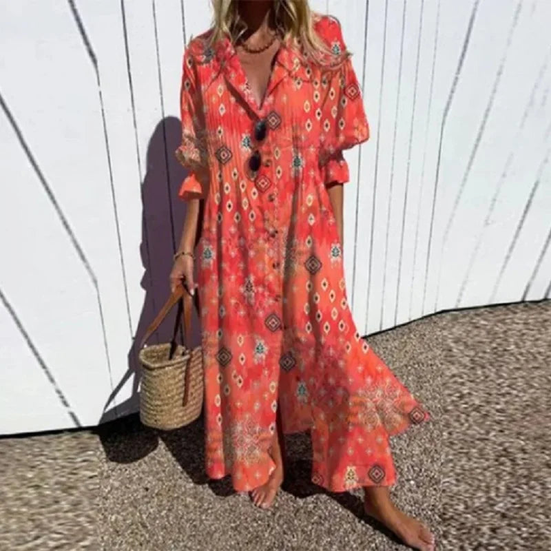Iris™ - Boho Puff Sleeve Maxi Dress