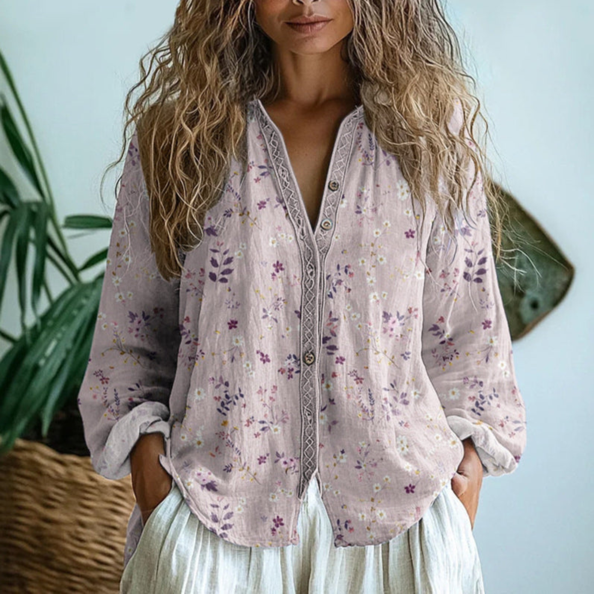 Helen™ | Linen Long Sleeve Button-Down Blouse