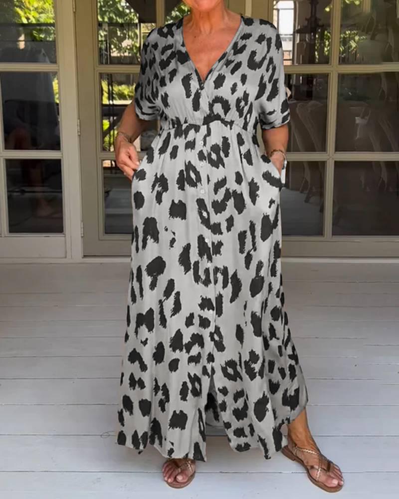 Emmy™ - Casual Leopard Maxi Dress