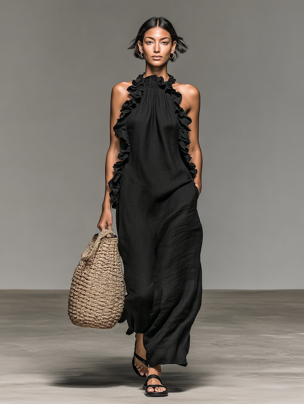 Mavis™ - Minimalist Linen-blend Sleeveless Maxi Dress With Ruffle Details