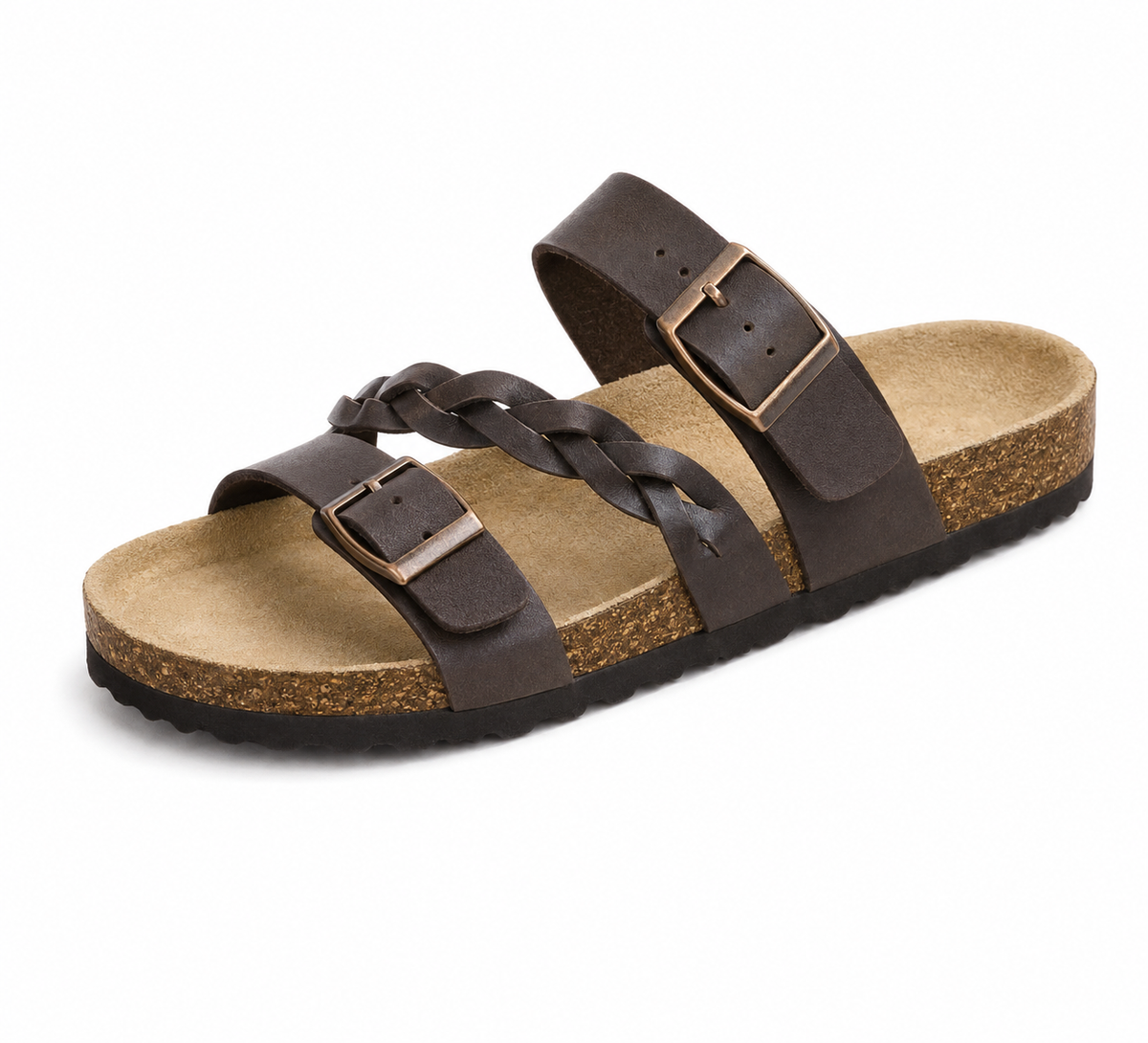 Gemma™ - Double-Buckle Braided Leather Cork Orthopaedic Sandals