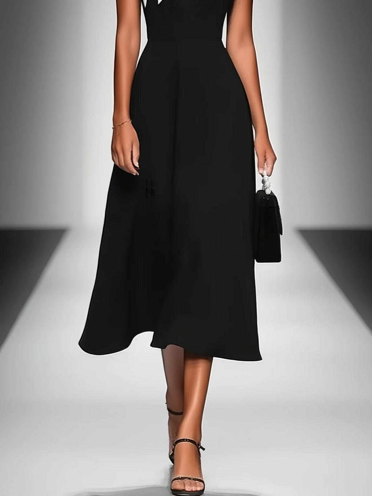 Ivy™ - Colourblock Square Neck Cap Shoulder Sleeve Waist Midi Dress