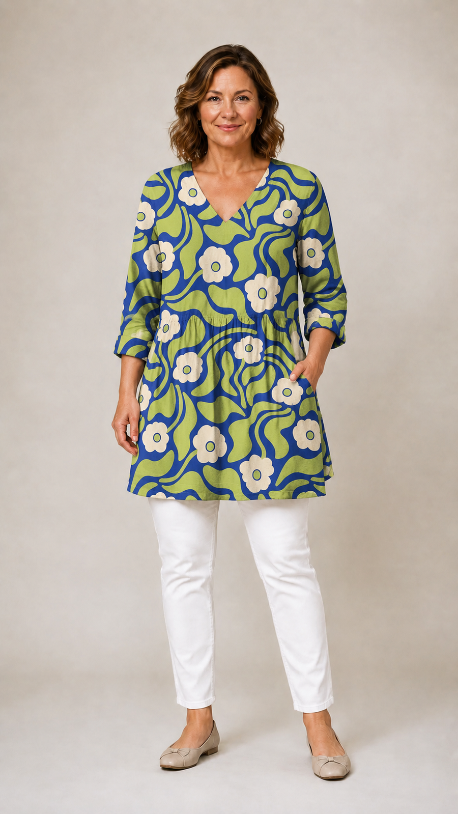 Dominique™ - Long Blouse with V-Neck