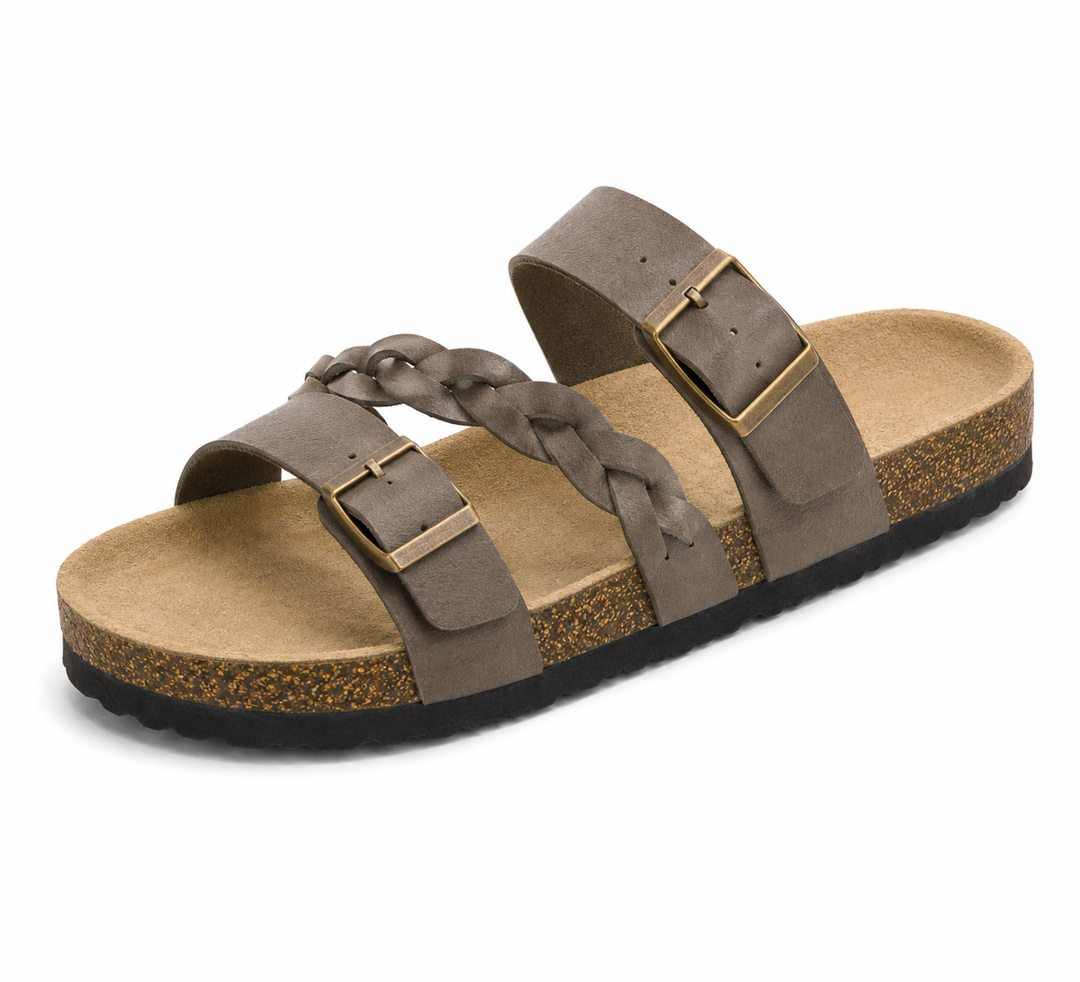Gemma™ - Double-Buckle Braided Leather Cork Orthopaedic Sandals
