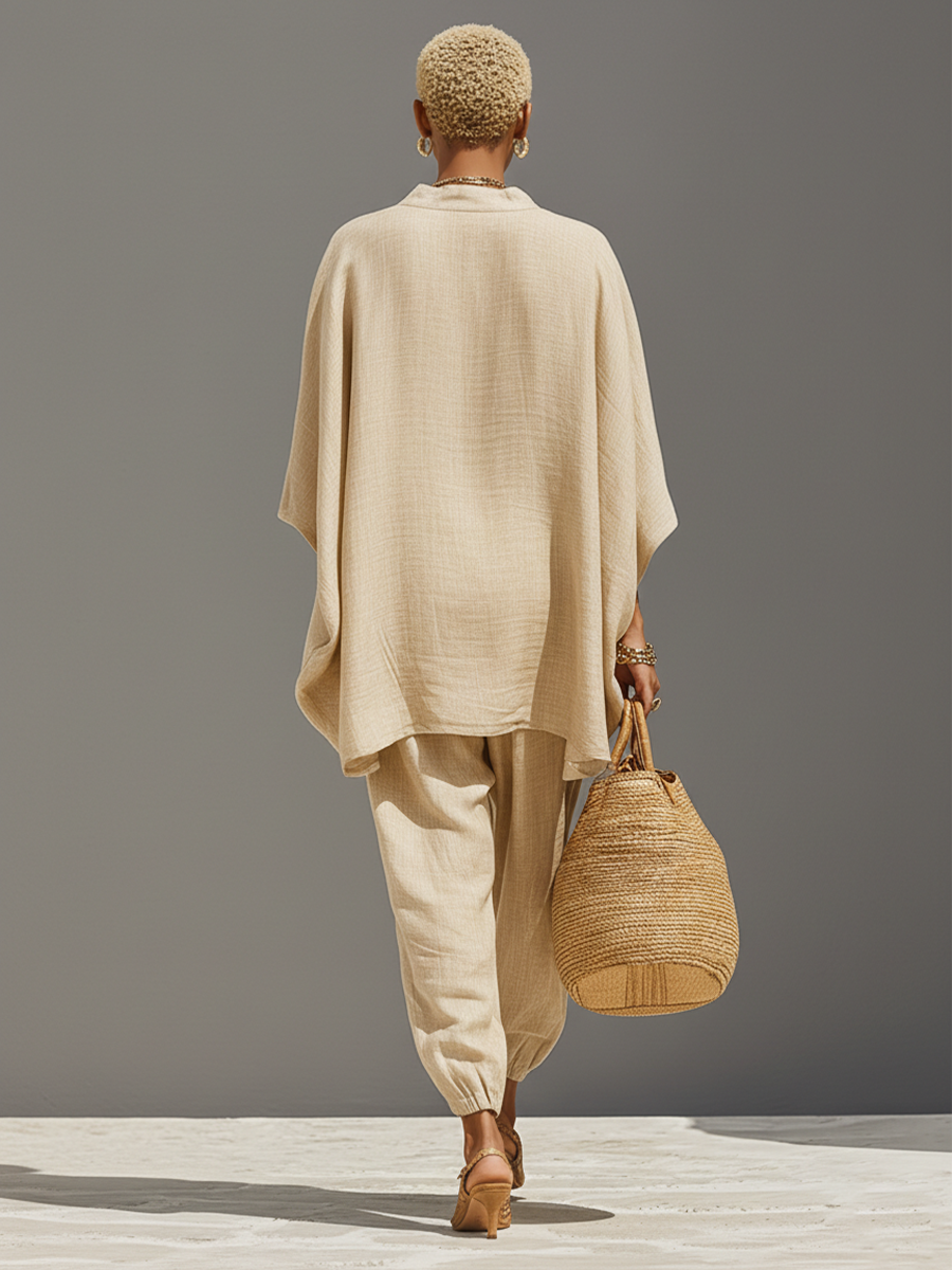 Kirra™ - Neutral Linen Set With Asymmetric Hem & Minimalist Design, Sophisticated Daily-Casual Style Set