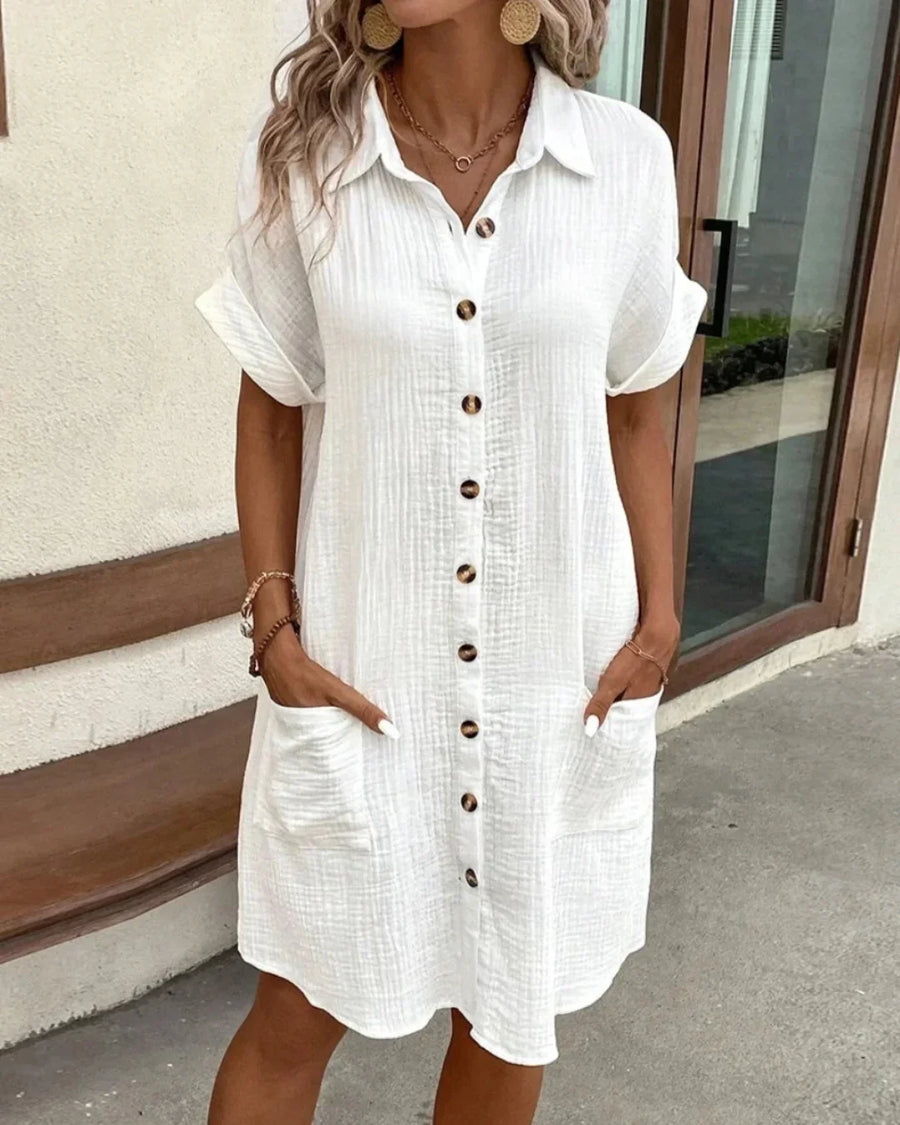 Sasha™ - Vintage Linen Mini Dress with V-Neck