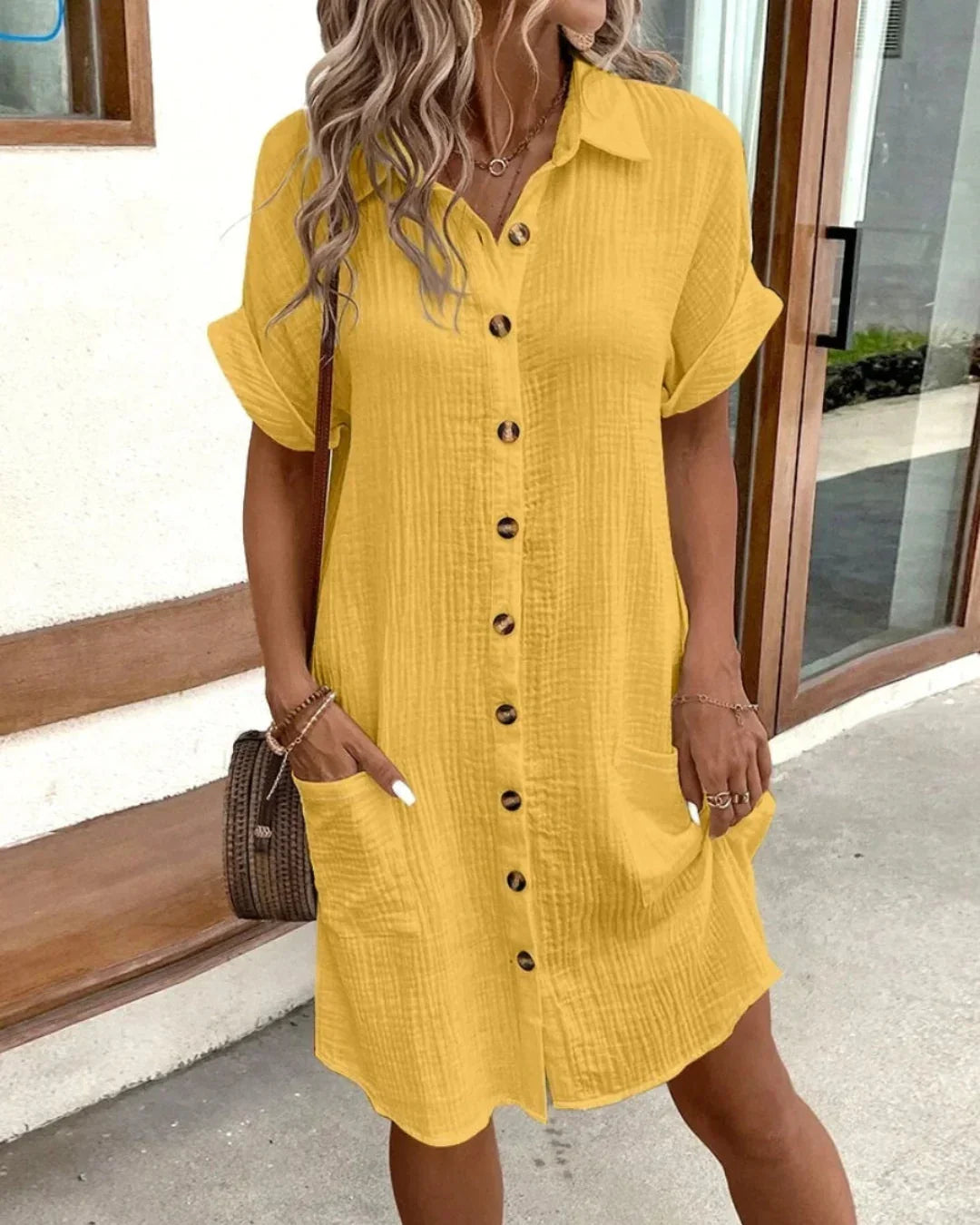 Sasha™ - Vintage Linen Mini Dress with V-Neck