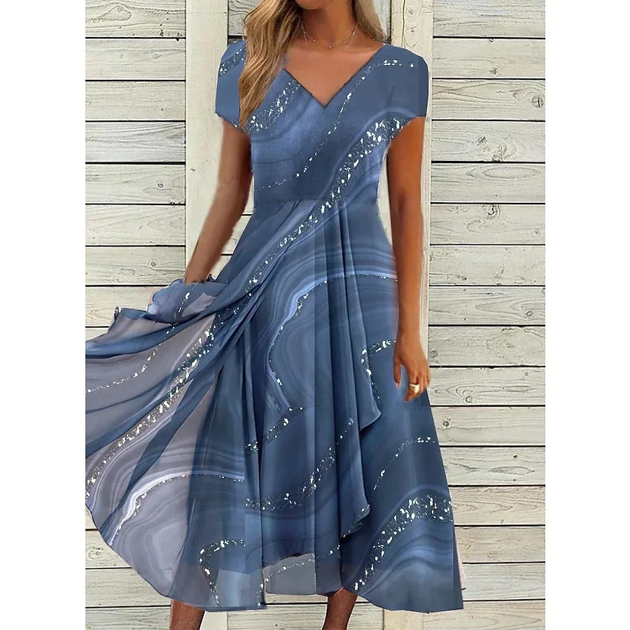 Annelise™ - Linen-Blend V-Neck Midi Dress