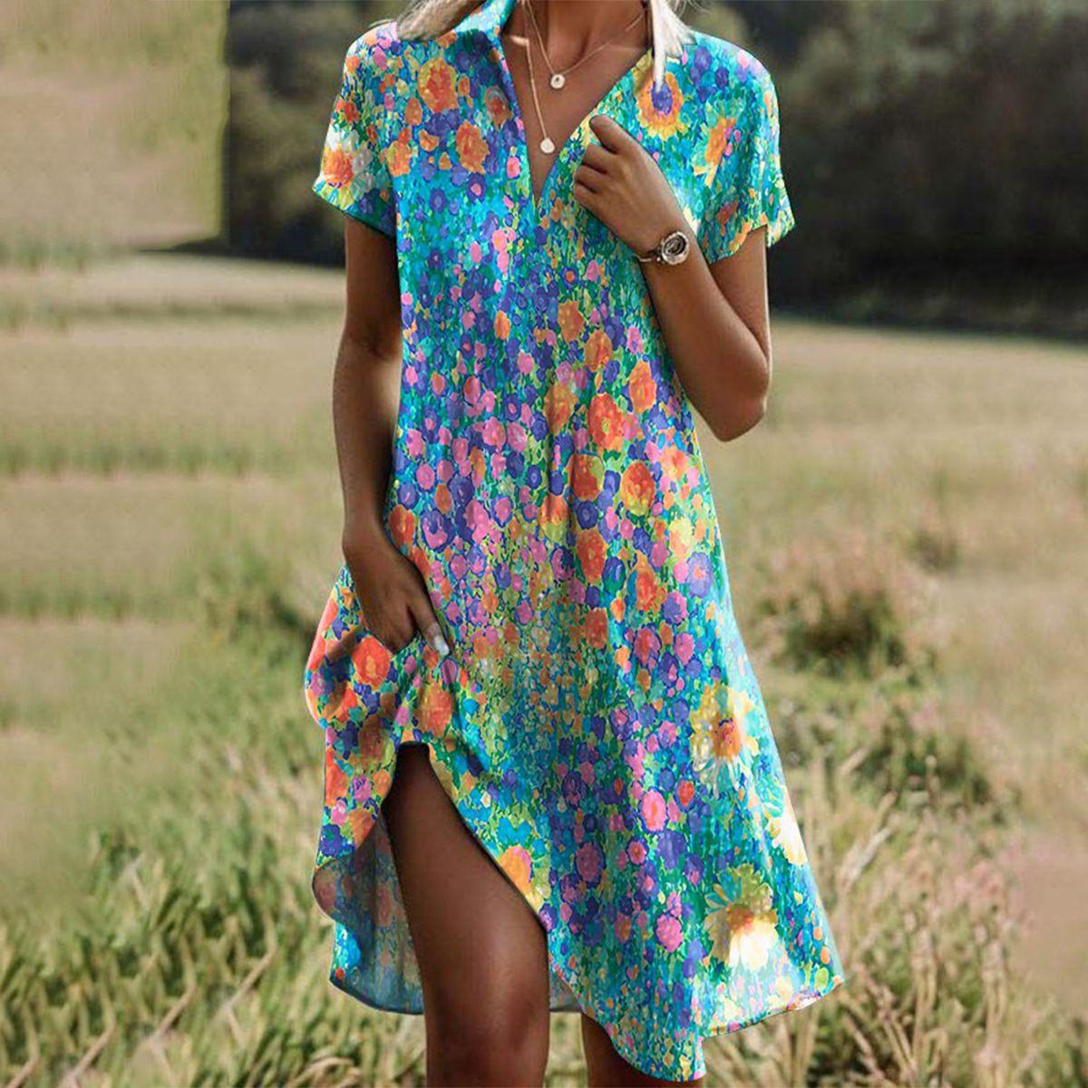 Noelle™ - Vintage Boho V-Neck Dress