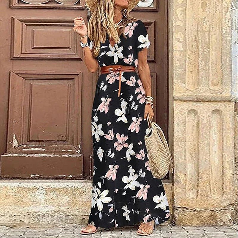 Joy™ - Boho Floral Maxi Dress with Belt