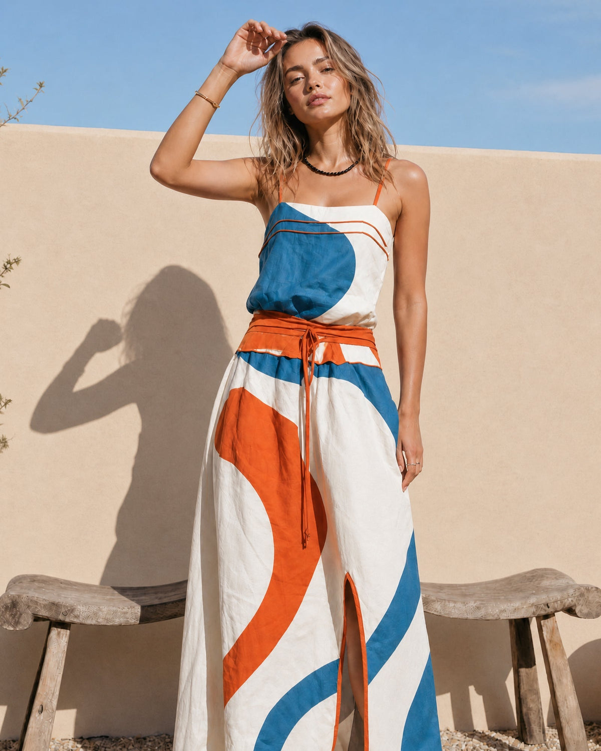 Renee™ - Casual Printed Woven Sleeveless Maxi Dress With Spaghetti Straps